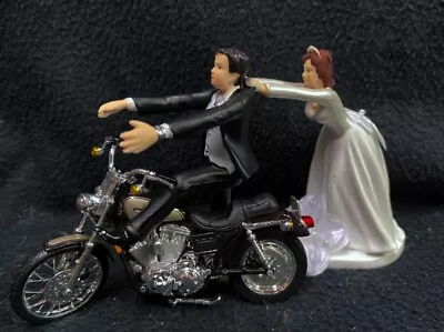 Motorcycle Wedding Cake Topper Black & Gold Harley Davidson Bike Funny Groom Top • $69.88