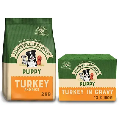 £31.67 • Buy James Wellbeloved Puppy Dry Turkey & Rice 2kg & Turkey In Gravy Pouch 10 X 150g