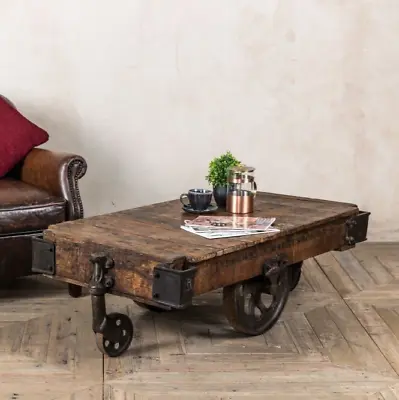 Coffee Table Wooden Trolley Cart Cast Iron Wooden Table Vintage Table • £600