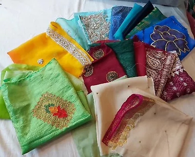 Huge 18-20 Pc Sari Fabric Scrap Pack Large Pieces Quilting Crafting Silk & More  • £15