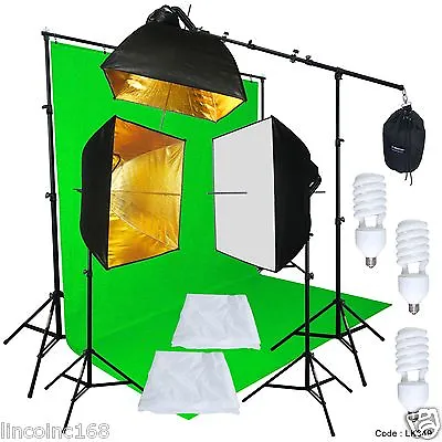 Green Screen Muslin Backdrop Stand Photography Studio Lighting Kit • $99.99
