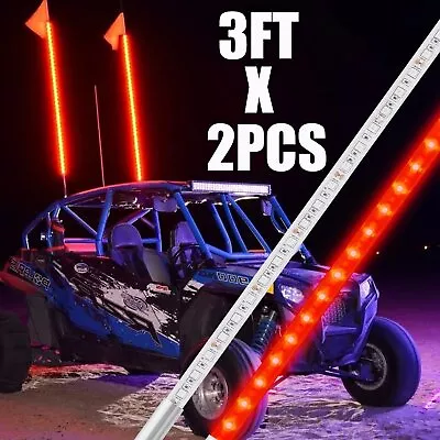 2PCS Red 3FT LED Whip Light For ATV UTV Accessories RZR Can-Am Polaris Antenna • $51.99