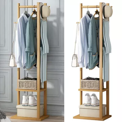 $46.92 • Buy Bamboo Garment Coat Clothes Stand Rack Hat Shoe Thicken Wooden Hanger Shelf Tidy