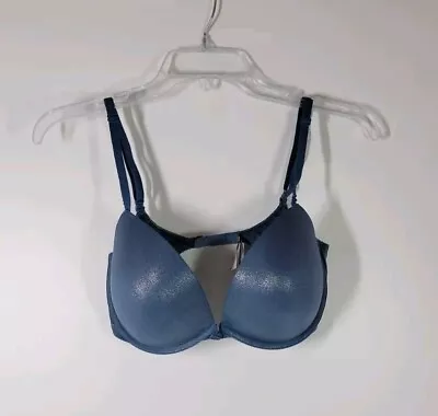 Victorias Secret Blue Shimmer Plunge Push Up Bra Size 34DD • $19.98