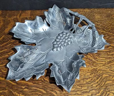 Vintage Grape Leaf Serving Tray Metal Cast Aluminum Dish Chips Appetizers Fruit  • $22