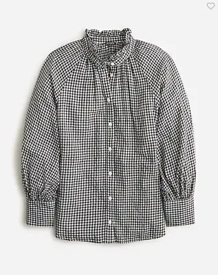 J Crew Women Black Gingham Blouse Shirt Ruffle Gauze Long Sleeve Cotton 4 6 8 • $39.99