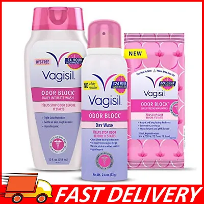 $17.01 • Buy 3-Pack Vagisil Odor Block For Women, Intimate Wash, Feminine Wipes & Deodorant