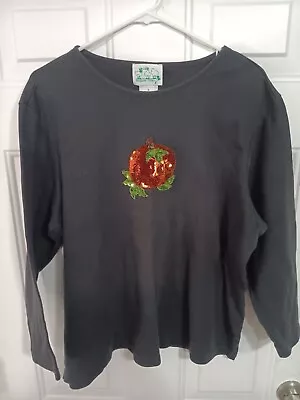 The Quacker Factory Sweater Womens XL Black Pumpkin Patch Halloween 1X • $19.95