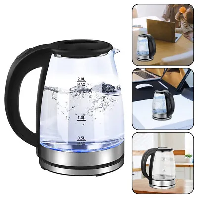 2L Electric Kettle Glass 360 Blue LED Illuminated Portable Jug Fast Heating • £11.45