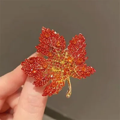 Vintage Maple Leaf Crystal Corsage Brooch Pin Badge Lapel Women Elegant Jewelry • $3.37