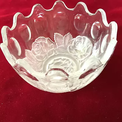 Vintage Mikasa Frosted Rose Glass Crystal Bowl 2-3/4  Tall 4-1/2  Diameter Used • $6.54