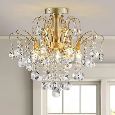 Crystal Chandelier Flushmount Ceiling Light Modern Lighting Fixture 17 H X 19 W • $80