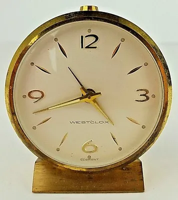 Vintage Westclox Brass Tone Metal Acrylic Face Wind Up Travel Alarm Clock Ticks • $29.99