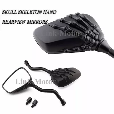 Black Skull Skeleton Hand Mirrors RearVision Motorcycle Motorbike Bobber Chopper • $23.99