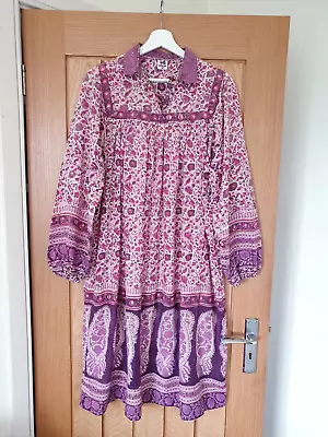 Vtg 70s Mayur Hippy Block Print Indian Cotton Smock Dress Tunic Arty Ethnic S M • $87.14