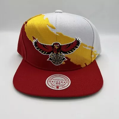 Mitchell & Ness Atlanta Hawks Paintbrush Snapback Hat Cap Red/Yellow/White • $29.99