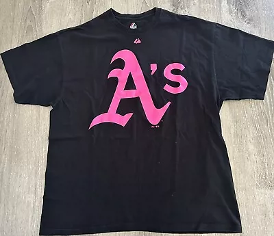 Majestic Oakland Athletic’s Black W/Pink A’s Logo Size 2XL BASEBALL EUC • $12.74