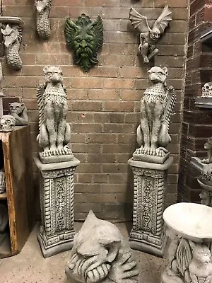 Tall Griffin Guards And Plinths Garden Concrete Stone Ornaments Sculptures *WOW* • £89.95