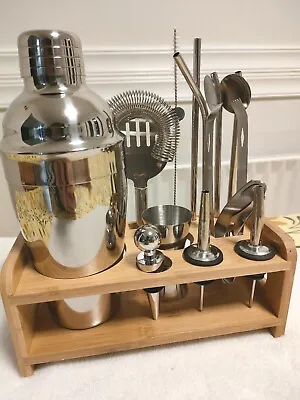 £17.59 • Buy 15pcs Cocktail Shaker Maker Glass Twisted Bar Spoon Strainer Wood Muddler Set 