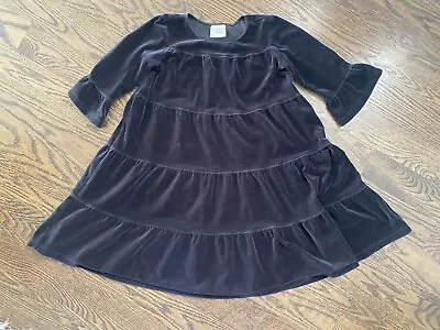 Hanna Andersson Black Velvet Tiered Twirl Christmas Holiday Dress Size 130 8 • $12