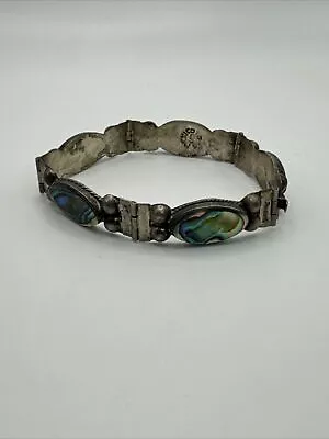 Vintage Stamped Mexico Bracelet Sterling Silver 925 Abalone Shell Hinged K111 • $22.99