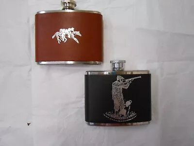 HIP FLASK 4oz Stainless Steel Leather Covered. *2 Styles* Hobbies • £12.95