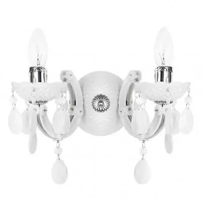 Litecraft Marie Therese Wall Light Crystal Effect Candle E14 2 Arm - White       • £29