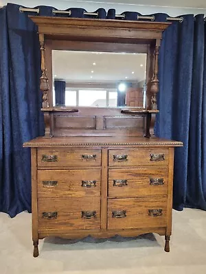 Edwardian Solid Oak Carved Mirrored Dresser • £100