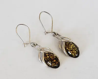 Vintage Sterling Silver & Amber Dangle Earrings • $10.46