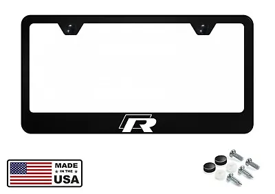 Reflective VW Golf R 100% Black Stainless Steel License Plate Frame + Screw Caps • $19.95
