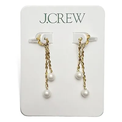 J. Crew Goldtone Chain Faux Pearl Linear Drop Earrings NEW Minimalist Dainty • $19.99