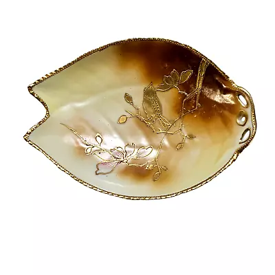 Vintage 24k Hand Painted Bird Gold Trinket Dish Decorative Dish Porcelain • $18