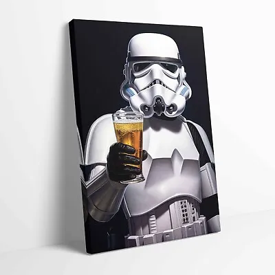 Star Wars Stormtrooper Holding Beer Stretched Canvas Or Unframed Poster Home Art • £12.99