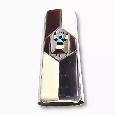 Vintage Silver Tone Kachina Turquoise Coral Mother Of Pearl Lighter Cover Case  • $54.95