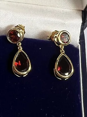 Red Garnet  Stunning Fine 18 K Gold Earrings • £355