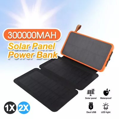 $31.99 • Buy Waterproof Portable Solar Charger Dual USB External Battery Power Bank 300000mAh