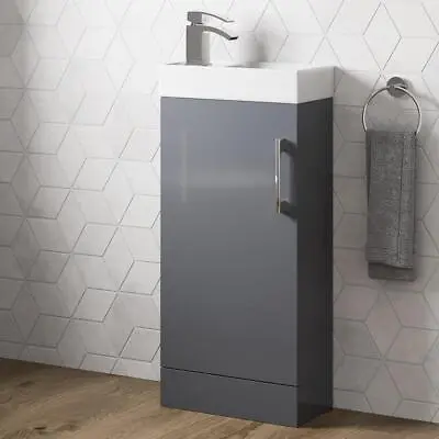 Cloakroom Freestanding Vanity Unit Modern Bathroom Compact Basin Sink 400mm Grey • £105.68