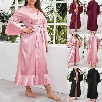 $41.69 • Buy Plus Size Womens Satin Silk Lingerie Robe Ladies Sexy Dressing Gown Night Dress