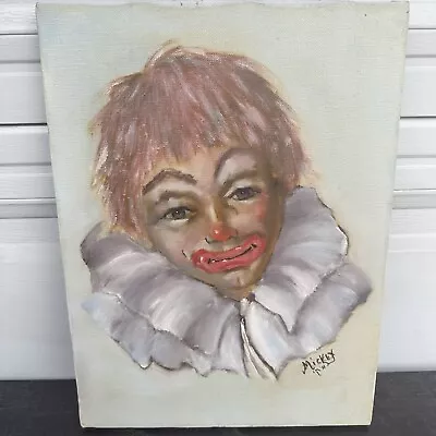 Vintage Original Clown Art Painting Signed Unknown Artist MICKEY Framed MCM Odd • $19.99