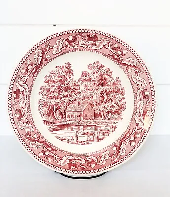 Royal China Memory Lane Dinner Plate Dish Red Pink Transferware 10  Vintage • $14