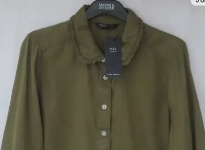 M&S Moss Olive Green Tencel Soft Touch Blouse Shirt 14 BNWT • £10