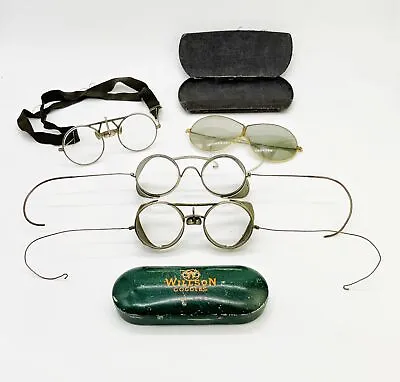 4 Antique Vintage Goggles Willson 1912 Patent Folding Tinted Lens • $135