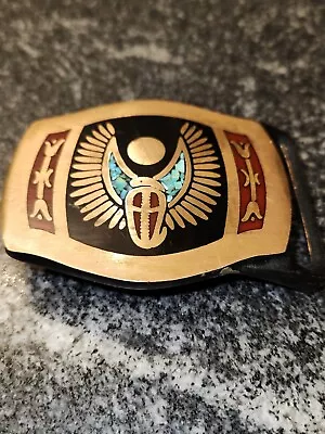 Rare Vintage Brass Tech Ether Guild Winged Cobra Turquoise Belt Buckle • $150