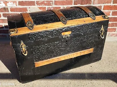 Antique 1880s  Dome  Steamer Trunk Pirates Chest Oak Embossed  LOCAL PICKUP ONLY • $140