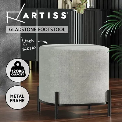 Artiss Ottoman Foot Stool Square Faux Linen Fabric Foot Rest Padded Seat Grey • $63.95