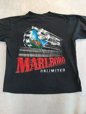 Vintage 1990s Marlboro Unlimited Train Rail Pocket T-Shirt Black Size XL • $58.88