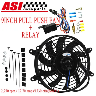 9 Inch Pull Push Radiator Cooling Curved Electirc Thermo Fan 12V 90W+relay • $59.94