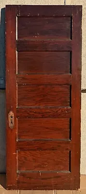 32 X79  Antique Vintage Salvaged Interior Oak Veneer Wood Wooden Door 5 Panels • $299.99