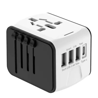 Universal Travel Adapter Worldwide Multi Plug UK EU AU US 3 USB Type C Charger • £13.99