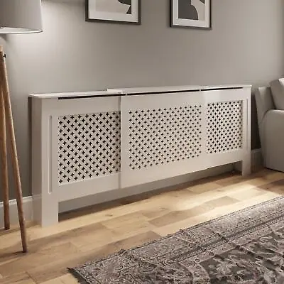 Radiator Cover Diamond Style Adjustable White MDF Easy Installation Modern • £69.97